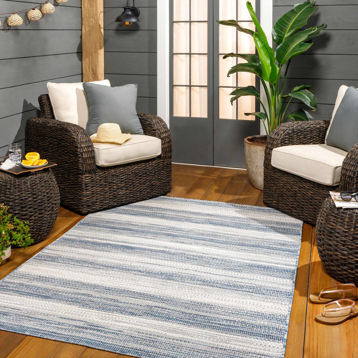 Kris Navy Outdoor Area Rug - Clearance