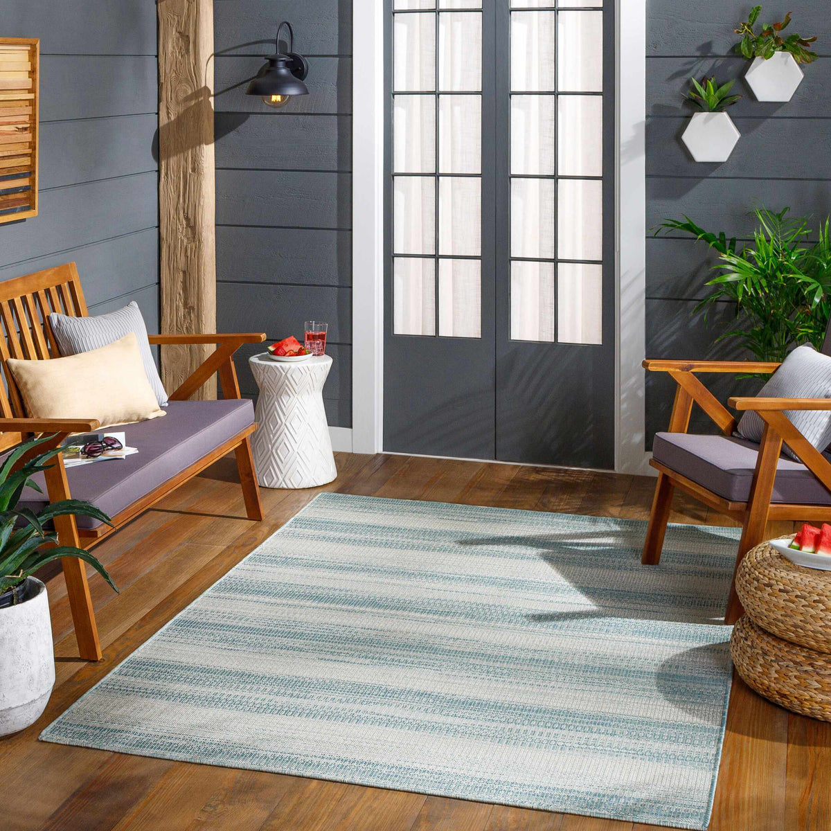 Kris Teal Outdoor Area Rug - Clearance