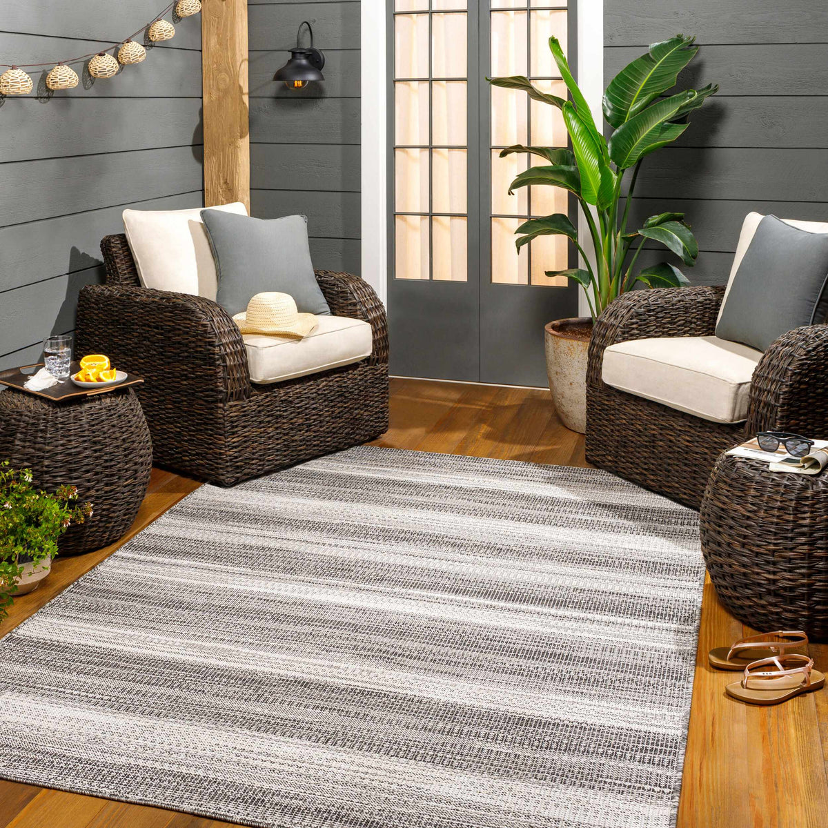 Kris Black Outdoor Area Rug - Clearance