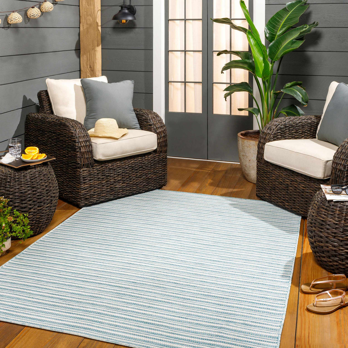 Greg Teal Outdoor Area Rug - Clearance