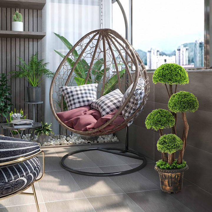 3 Feet Decorative Artificial Cedar Topiary Tree with Rattan Trunk — faux plant accent for living room office and home decor