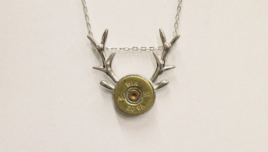 Deer Antlers Shotgun Shell Necklace, Country Western Shotgun Shell Jewelry Gift For Her, Hunting Jewelry, Deer Horns Jewelry Girlfriend Gift