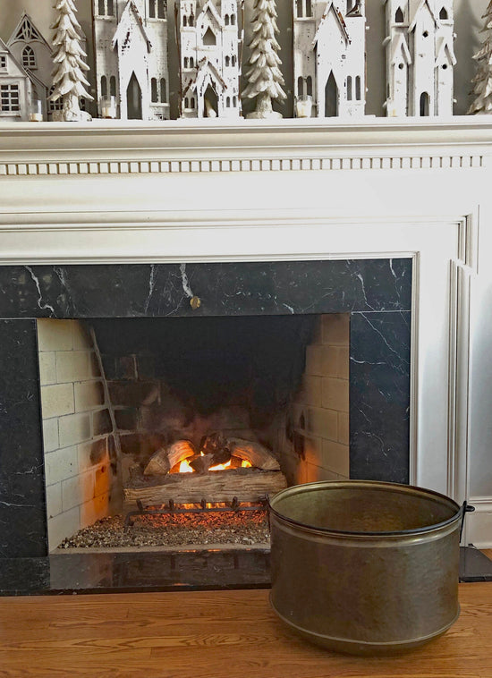 Antique Copper Cauldron. Large Hand Pounded Bucket with Wrought Iron Handle. Hand Hammered Fire Wood Scuttle. Rustic Home Decor.