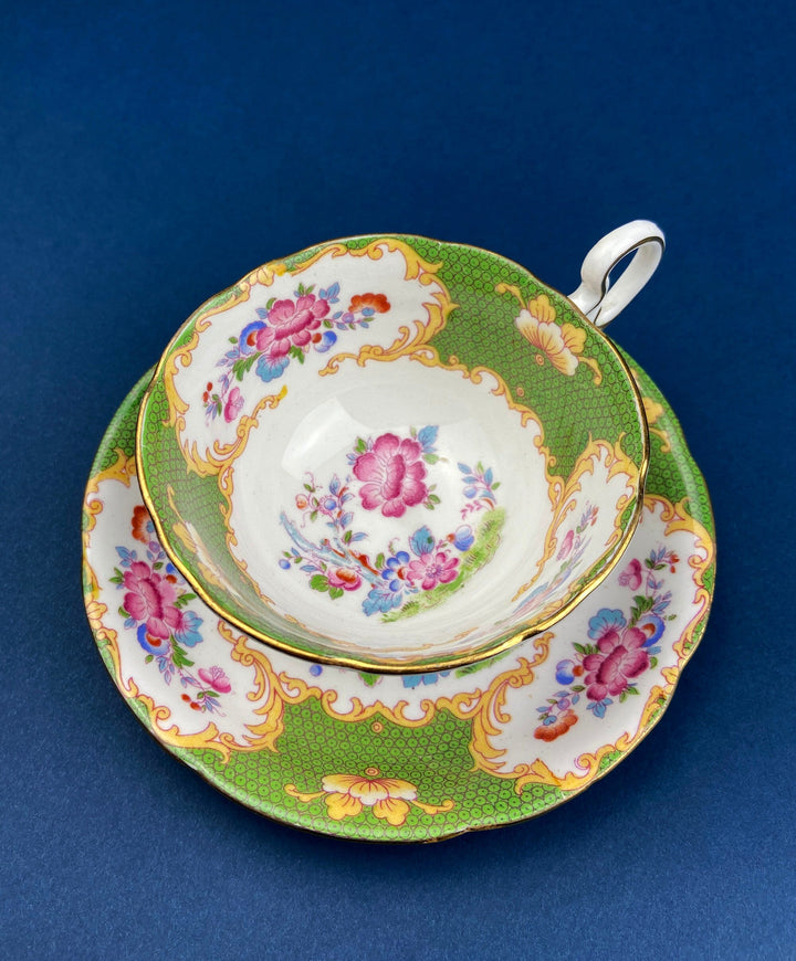 Vintage Grafton Fine Bone China Tea Cup & Saucer, Asian Inspired Decor