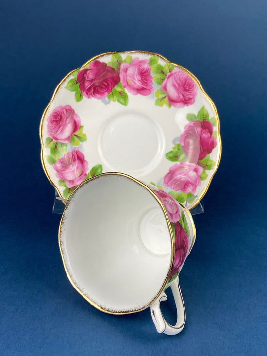 Antique Cup and Saucer By Royal Albert. Old English Rose Motif. Made in England. Fine Bone China. Collectibles. Replacements.