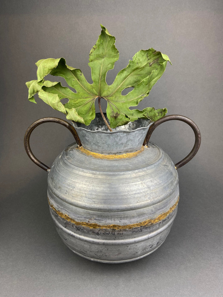 Extra Large Rustic Metal Vase with Bronze Handles