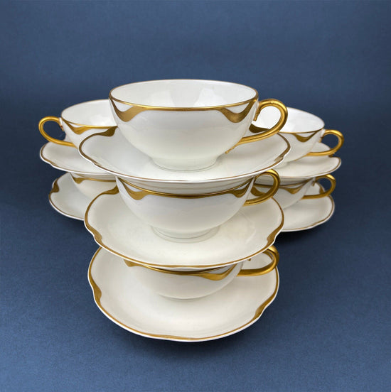 Antique Eschenbach Bavarian Porcelain Tea Trio: Gold Floral Cup, Saucer, Plate