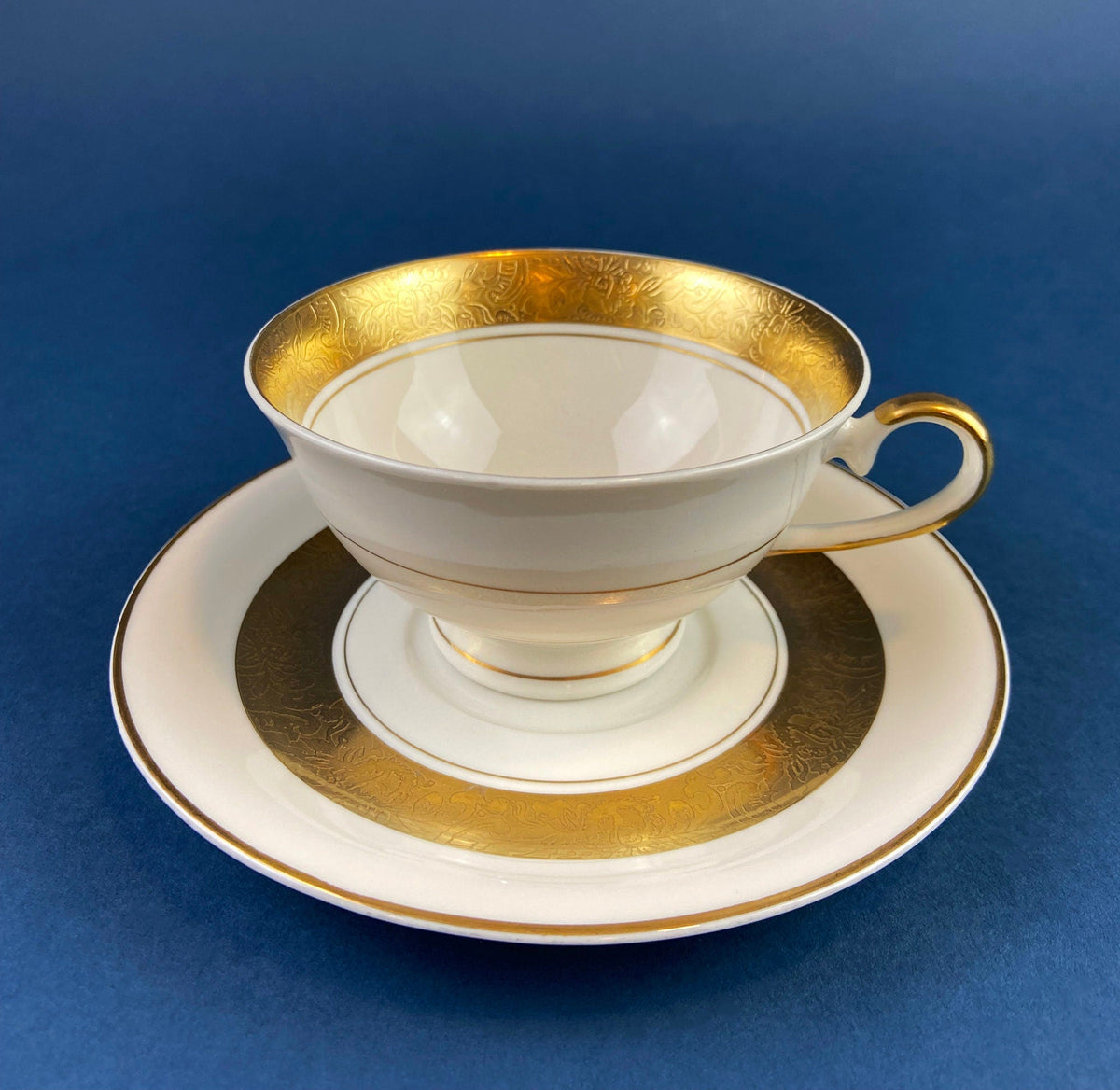 Antique Eschenbach Bavarian Porcelain Tea Trio: Gold Floral Cup, Saucer, Plate