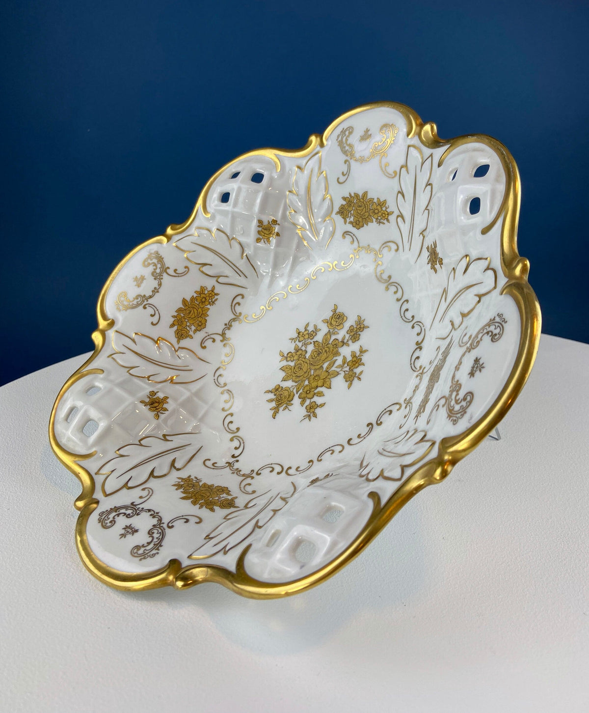 White and Gold Sango Porcelain, Georgetown Bowl. Wedding Band Pattern Porcelain Serving Dish.  Wedding Gift.