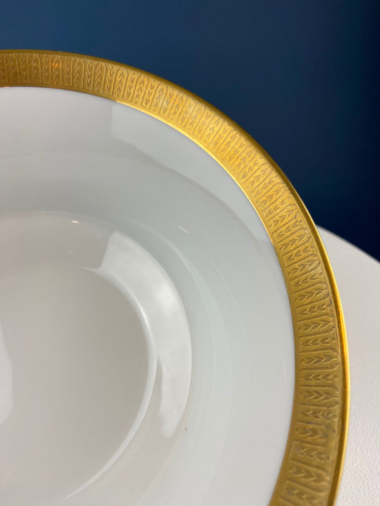 White and Gold Sango Porcelain, Georgetown Bowl. Wedding Band Pattern Porcelain Serving Dish.  Wedding Gift.