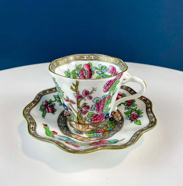 Vintage Royal Coalport Tea Cup and Saucer. Made in England. Stunning Hand Painted Asian Floral Motif. Peonies and Trees. Dining Room Decor.