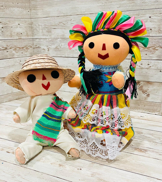 2 Set Rag Mexican Couple Lele Dolls 12 Inches Pareja de Leles Muñecas Artesanales Mexicanas 12 Pulgadas