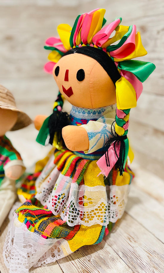 2 Set Rag Mexican Couple Lele Dolls 12 Inches Pareja de Leles Muñecas Artesanales Mexicanas 12 Pulgadas