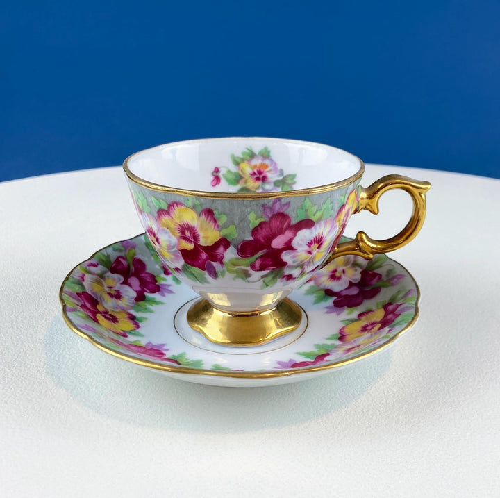 Vintage Royal Sealy Pansy Cup and Saucer, French Country Decor