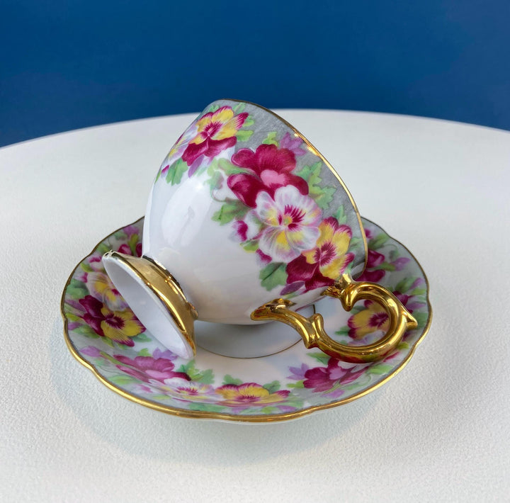 Vintage Royal Sealy Pansy Cup and Saucer, French Country Decor