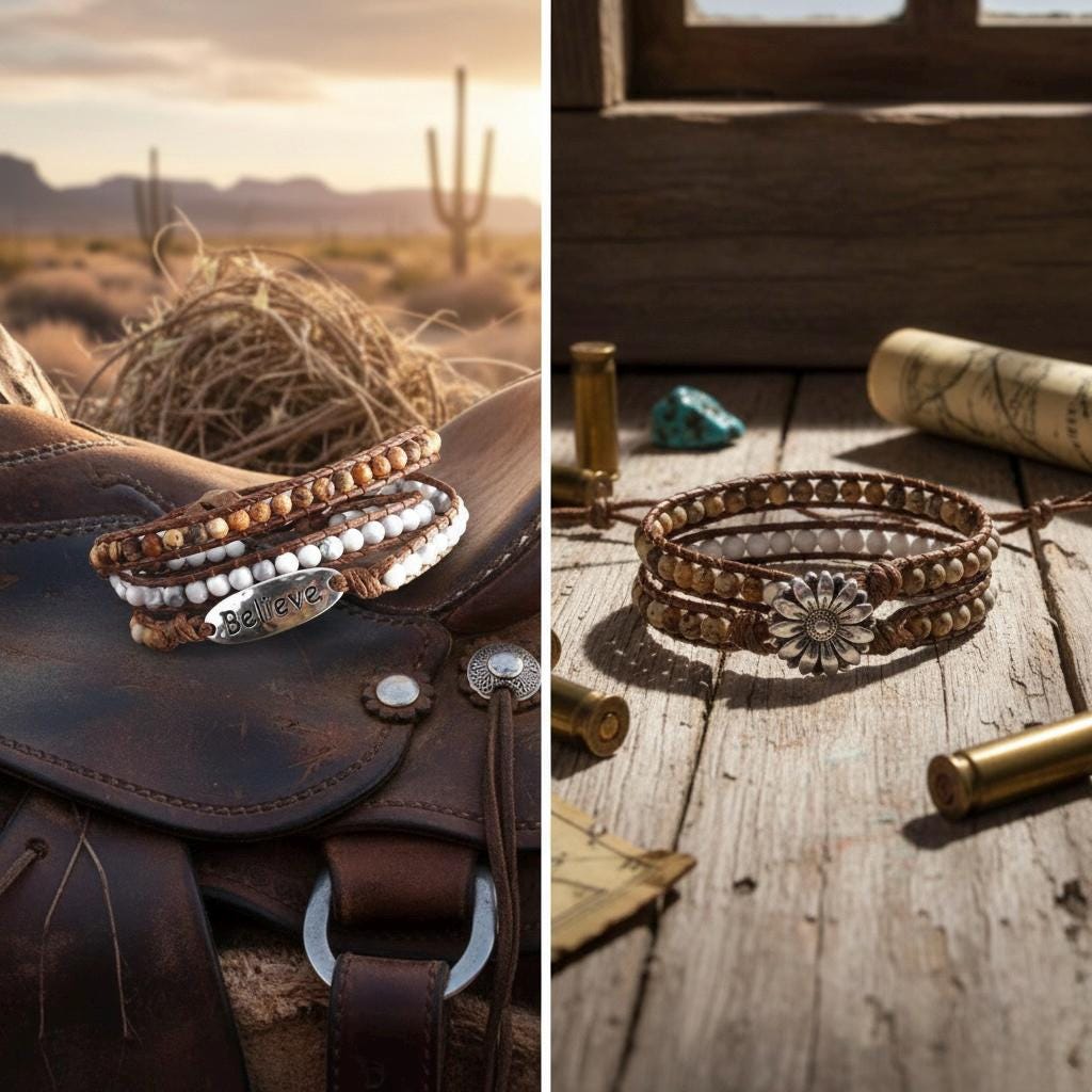 Believe Leather Wrap Bracelet, Southwest Stone Bead Choker