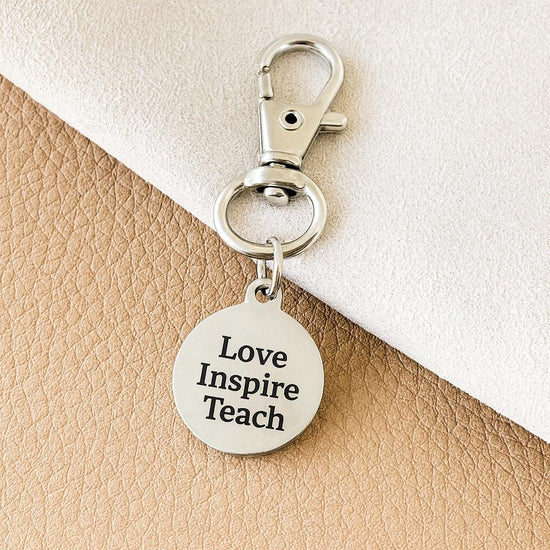 Love Inspire Teach Clip On Charm Stainless Steel Engraved Inspirational Gift For Teachers Backpack Purse Zipper Charm