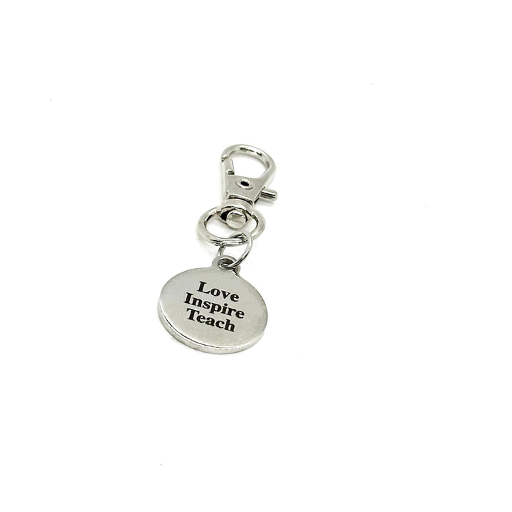 Love Inspire Teach Clip On Charm Stainless Steel Engraved Inspirational Gift For Teachers Backpack Purse Zipper Charm