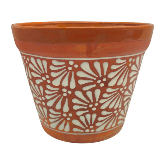 Set of 4 Talavera Flower Pots | Brown & White Terracotta Planters