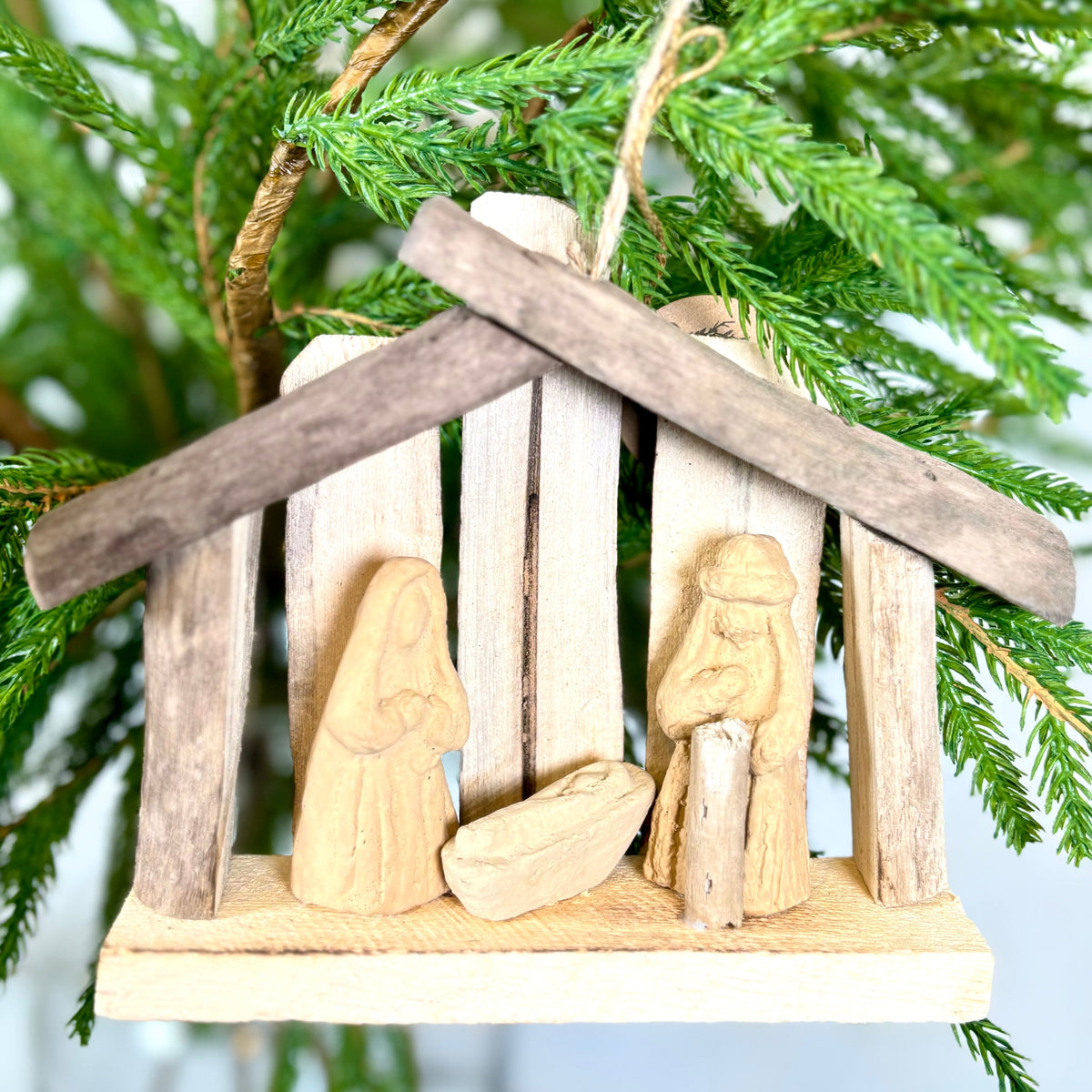 Driftwood Nativity on Twine Ornament