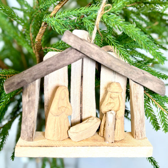 Driftwood Nativity on Twine Ornament