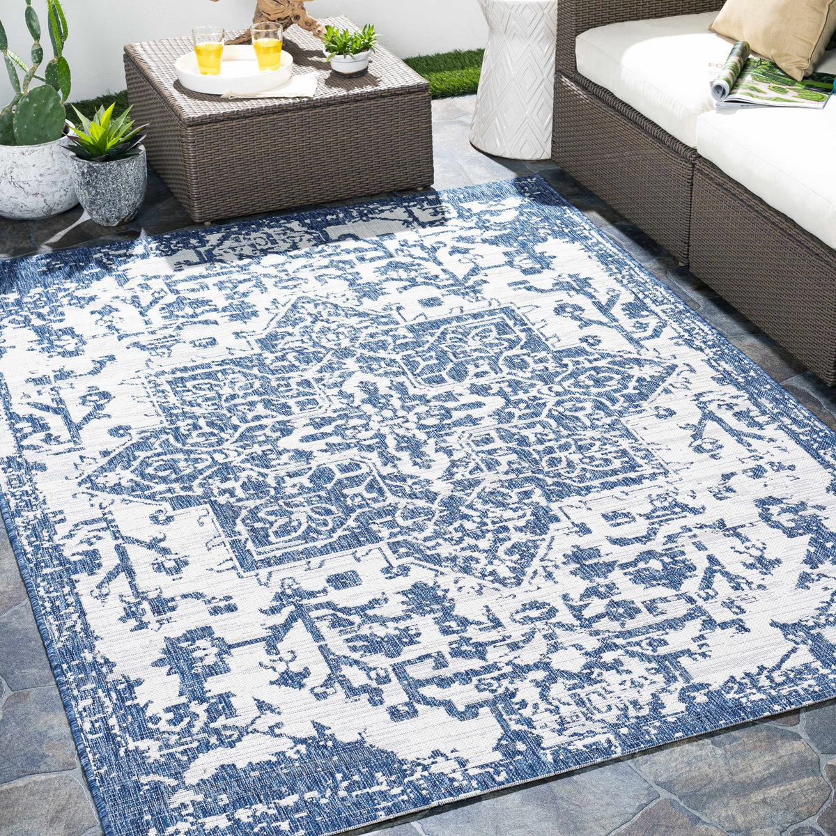 Dark Blue Kilmacolm Indoor & Outdoor Area Rug - Clearance