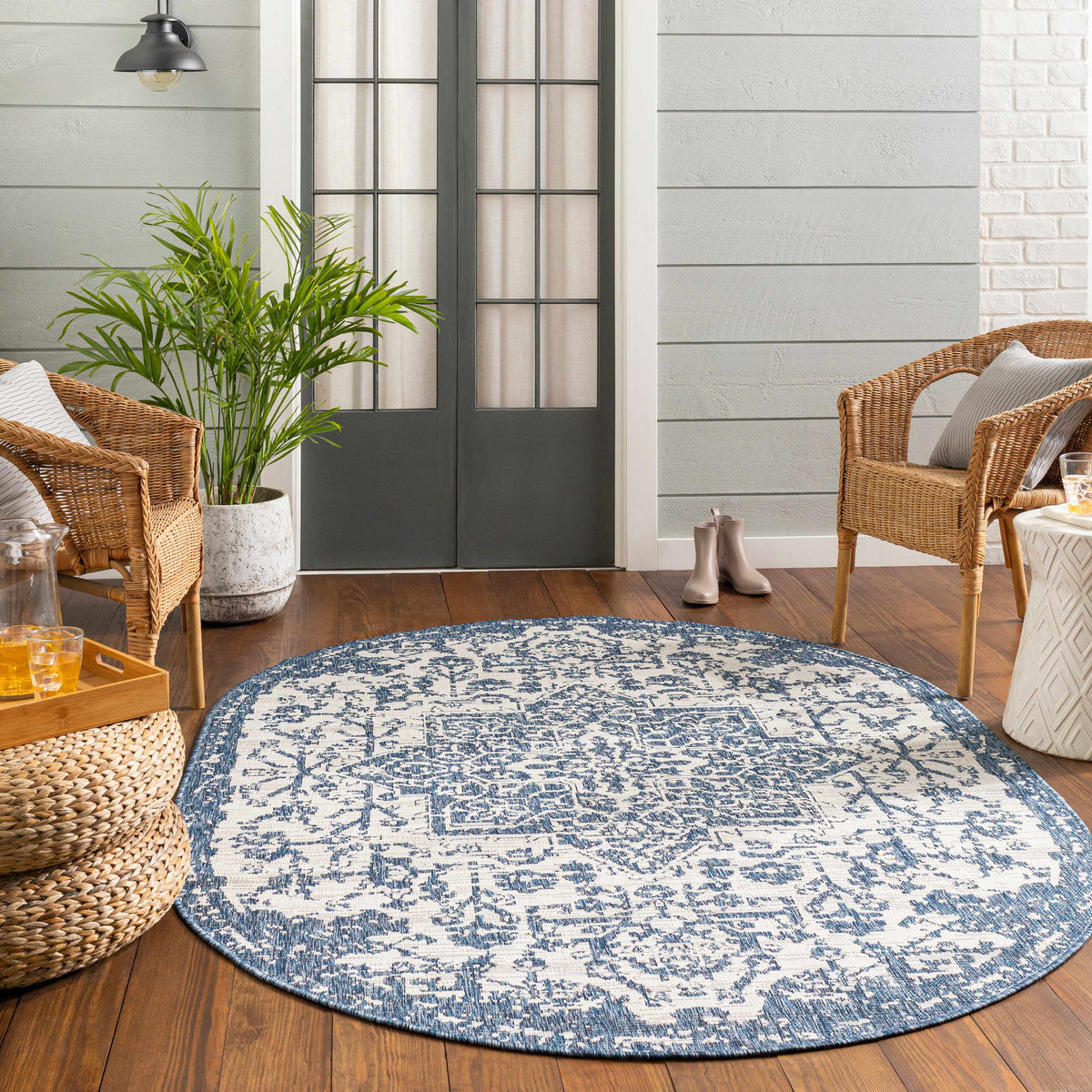 Dark Blue Kilmacolm Indoor & Outdoor Area Rug - Clearance