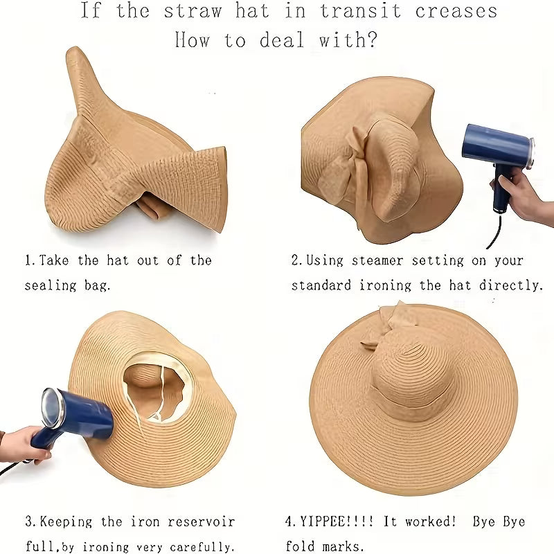 Crochet Linen Sun Hat – Wide Brim Breathable Summer Beach Hat with Chin Strap | Foldable Travel Hat for Women