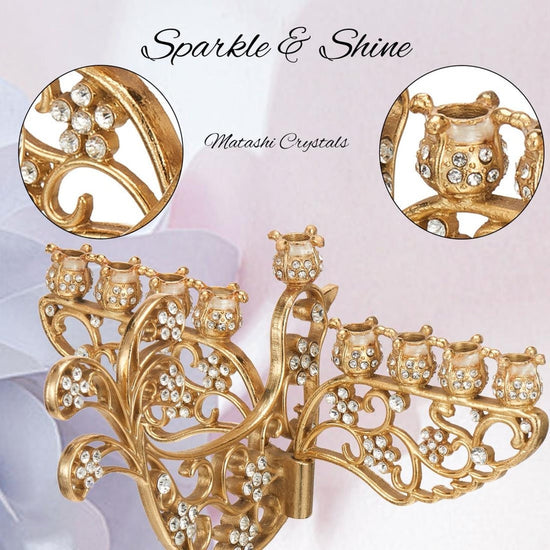 Gold Painted Dove Candelabra with Crystal