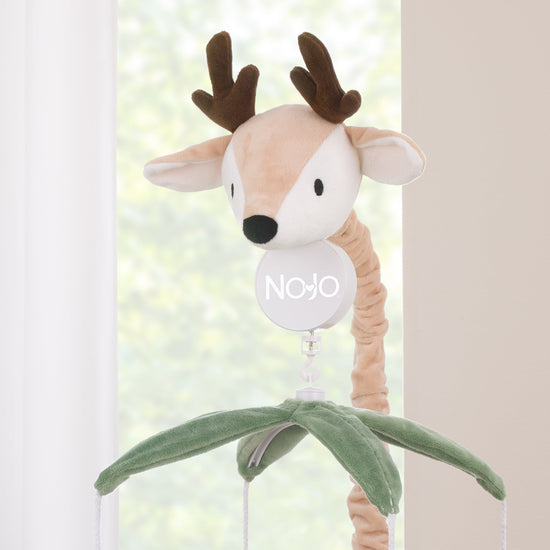 Plush Deer Green, Gray, and Tan Foxes and Hedgehogs Musical Mobile