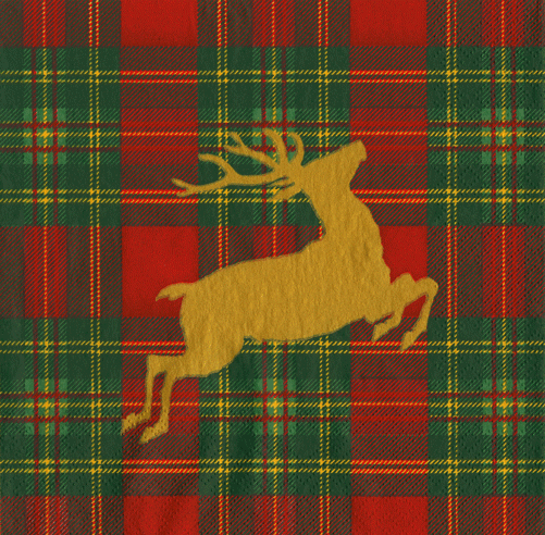 Reindeer Tartan Red Luncheon Napkin