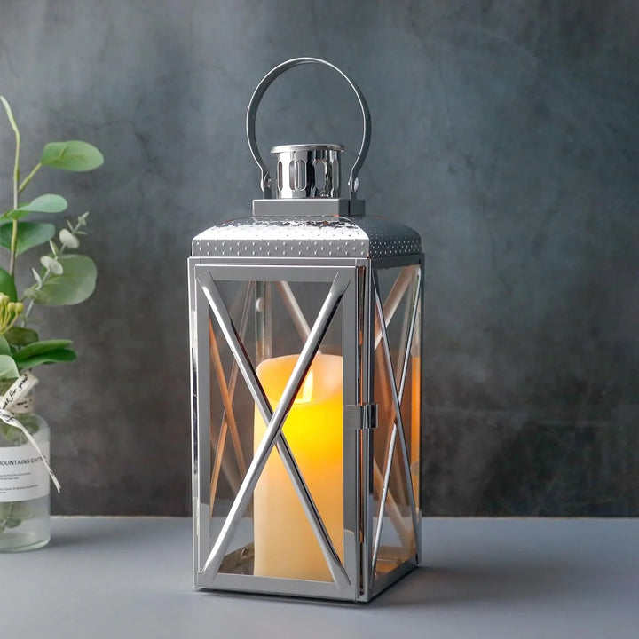 14" H Square Stainless Steel Lantern