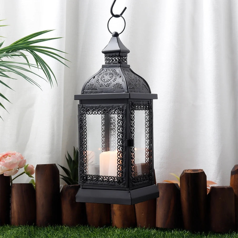 13''H Rustic Metal Candle Lantern(Black)