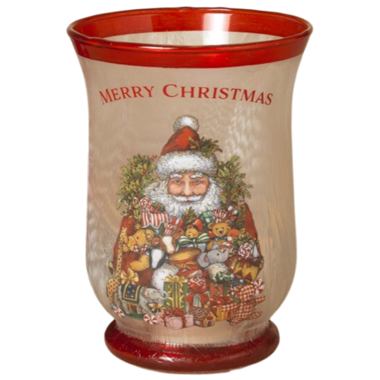 Frosted Glass Santa Hurricane Candleholder