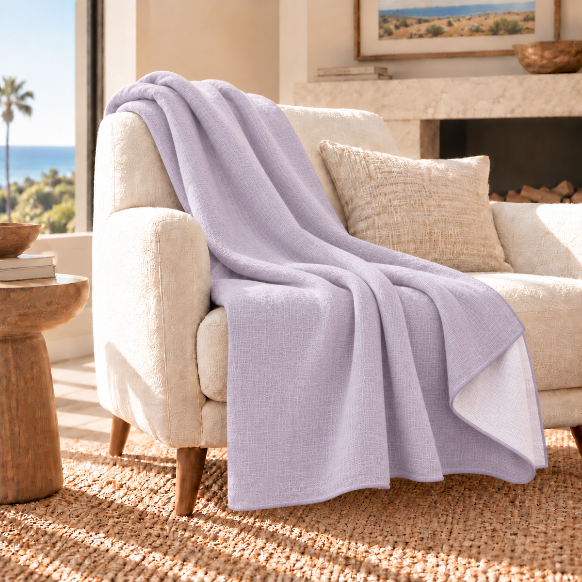 Reversible Handwoven Alpaca Throw Blanket | Lavender & White | Kani Collection