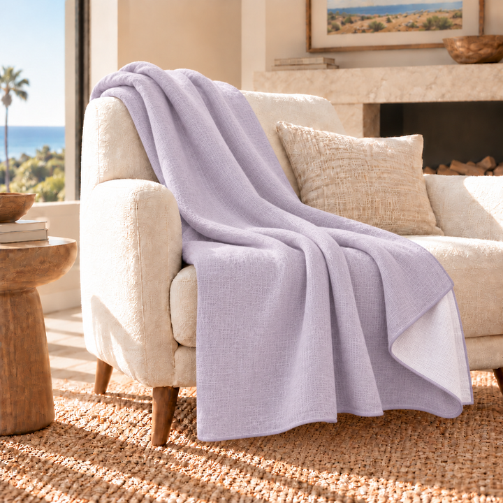 Reversible Handwoven Alpaca Throw Blanket | Lavender & White | Kani Collection