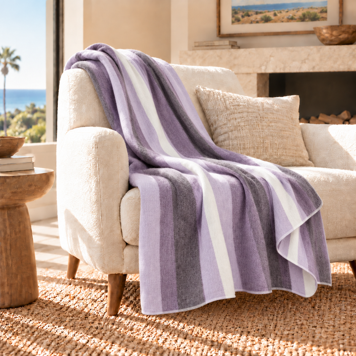 Handwoven Alpaca Throw Blanket | Purple, Lavender & Cream | Nawi Collection