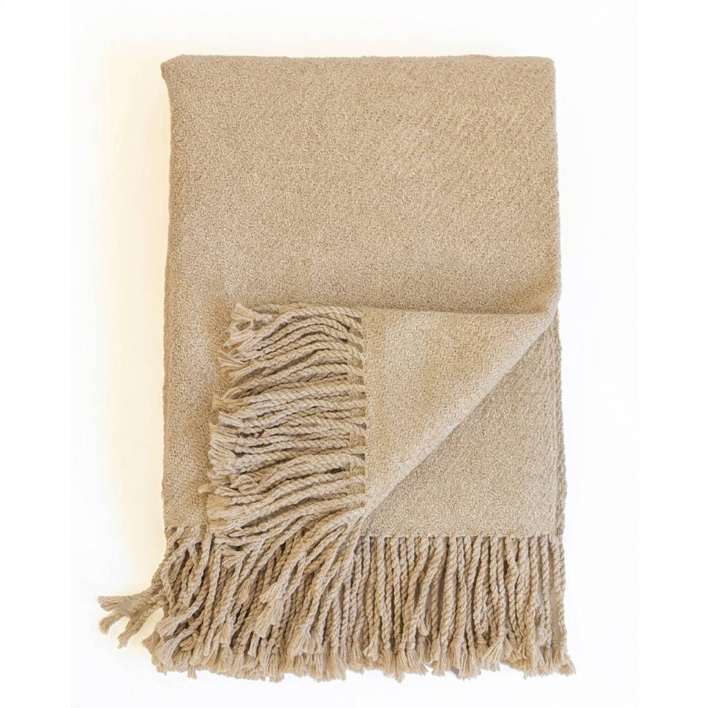 Handloomed Undyed Baby Alpaca & Peruvian Pima Cotton Throw Blanket | Light Tan | Kulsi Collection
