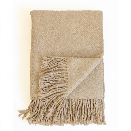 Handloomed Undyed Baby Alpaca & Peruvian Pima Cotton Throw Blanket | Light Tan | Kulsi Collection