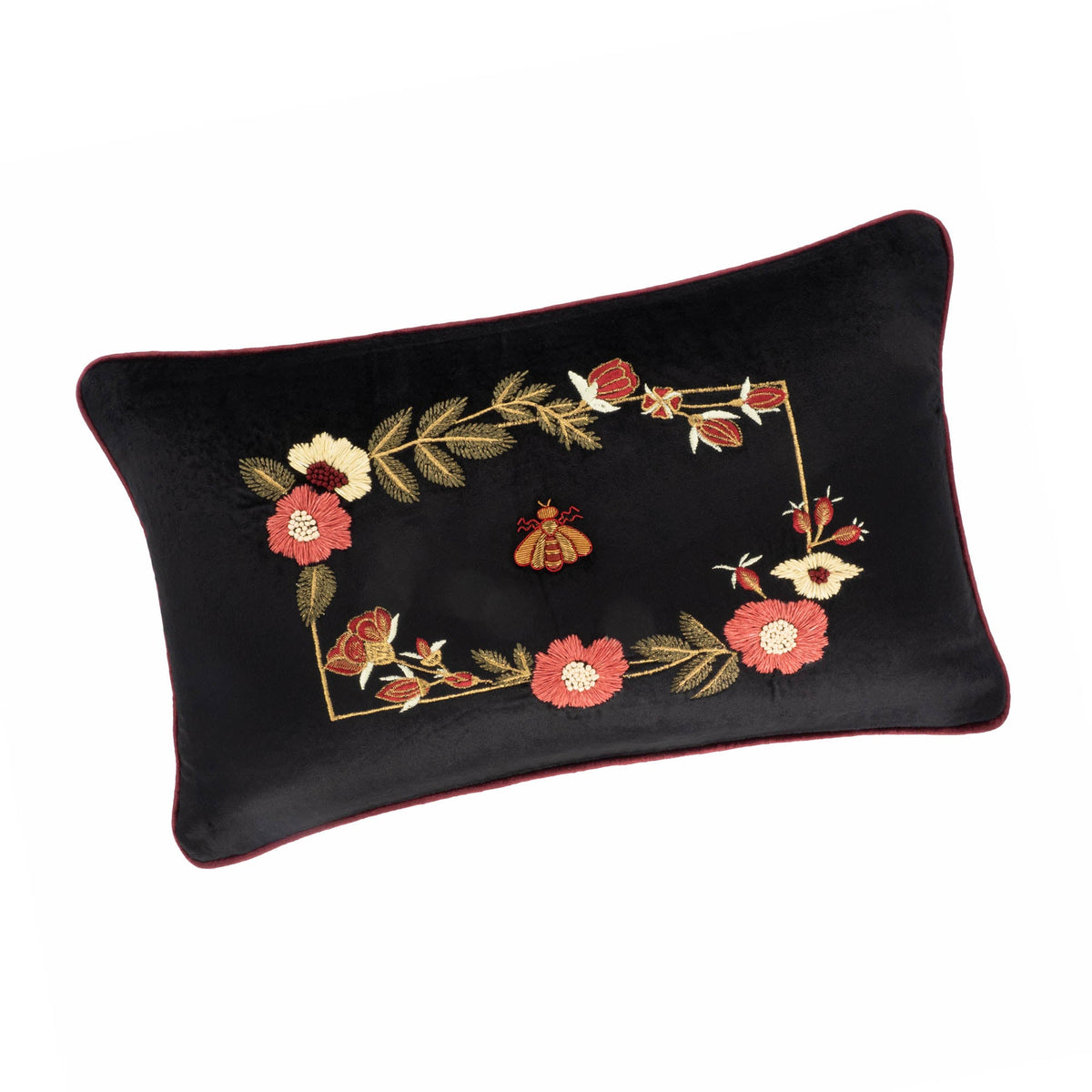 Love Bee Silk Velvet Throw Pillow, 12" X 20"
