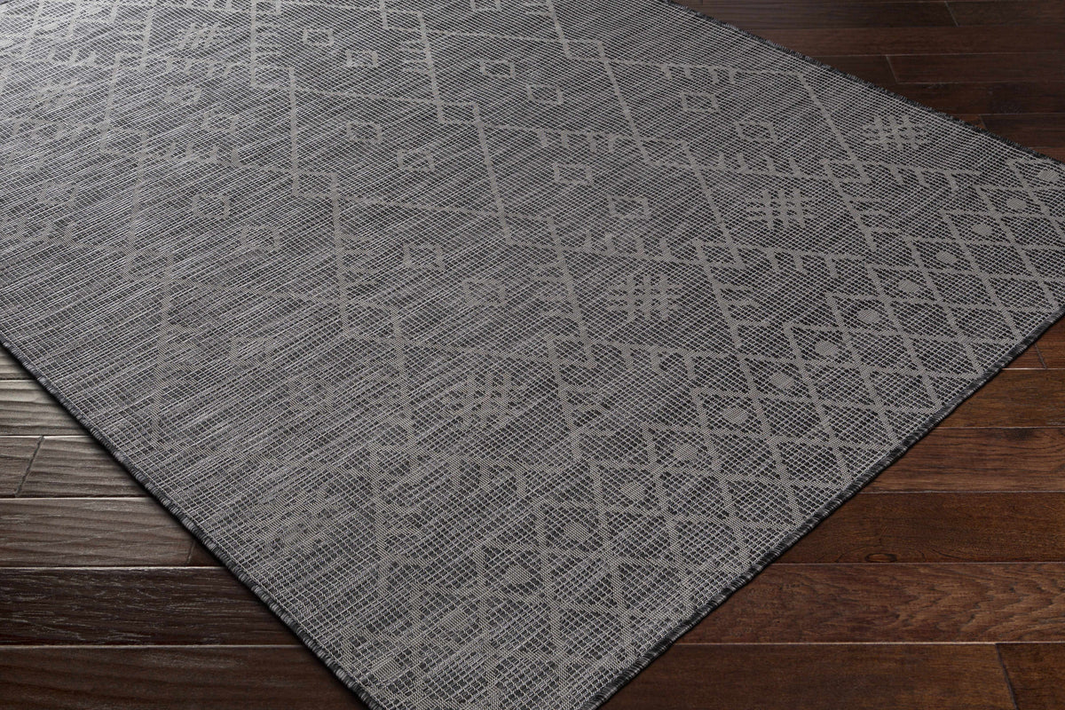 Lorena Charcoal Flatweave Trellis Outdoor Carpet - Clearance