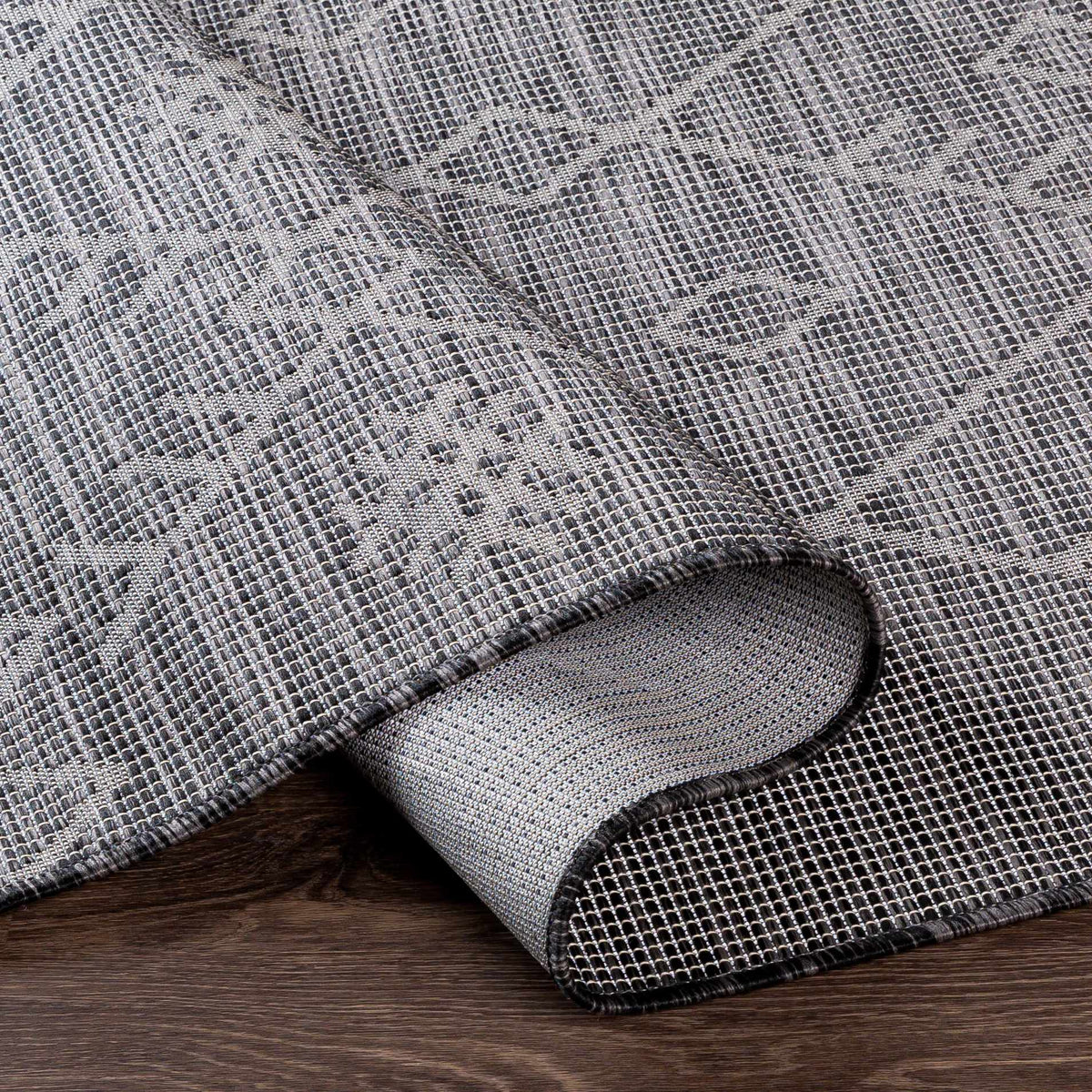 Lorena Charcoal Flatweave Trellis Outdoor Carpet - Clearance