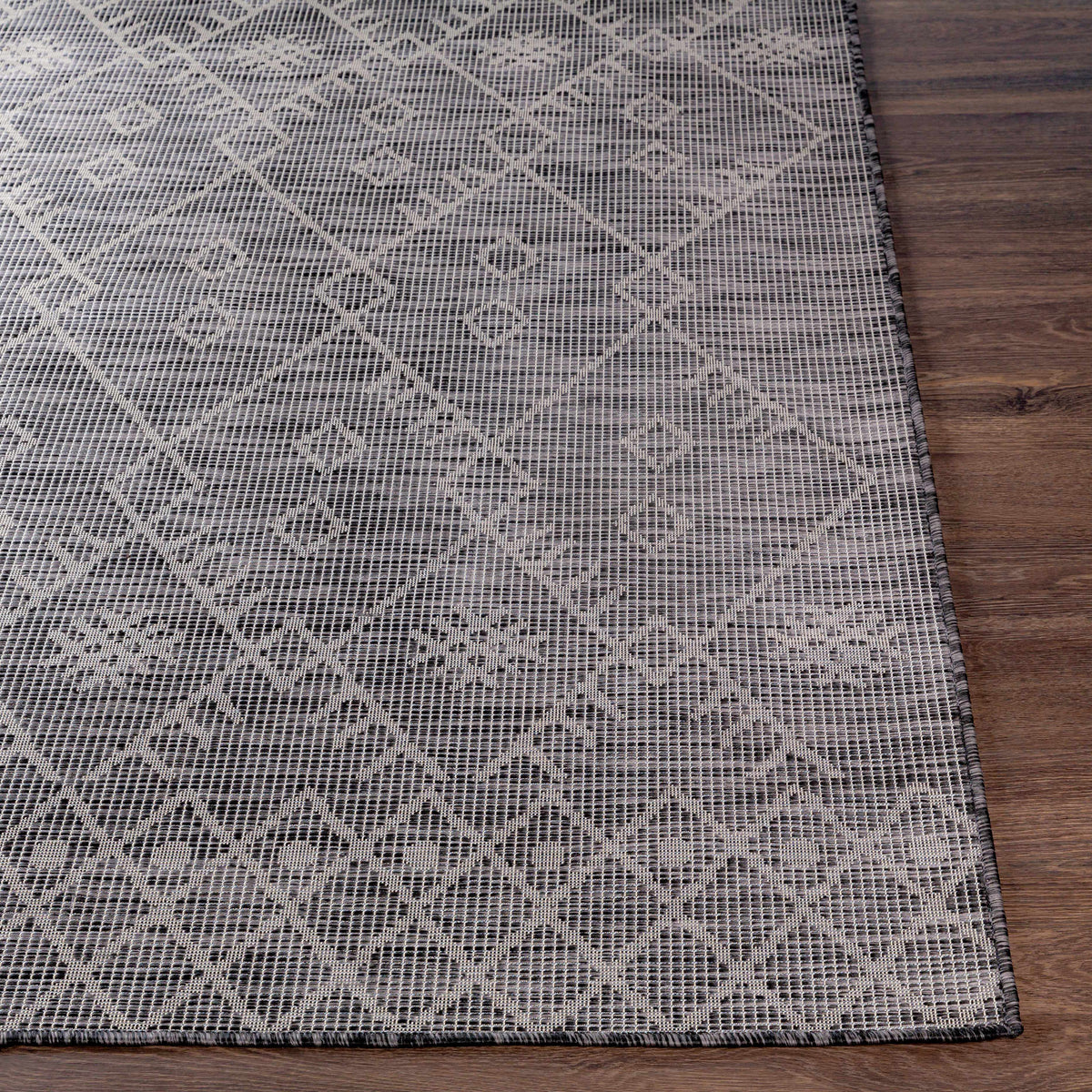 Lorena Charcoal Flatweave Trellis Outdoor Carpet - Clearance