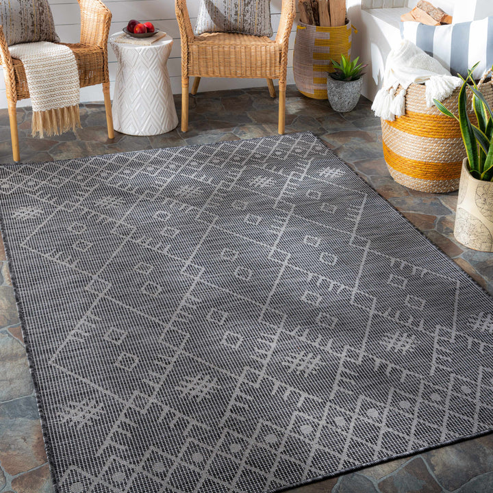 Lorena Charcoal Flatweave Trellis Outdoor Carpet - Clearance
