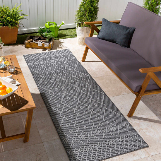 Lorena Charcoal Flatweave Trellis Outdoor Carpet - Clearance