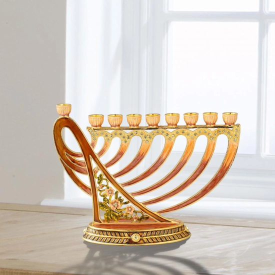 Matashi Hand-Painted Enamel Red Menorah Candelabra