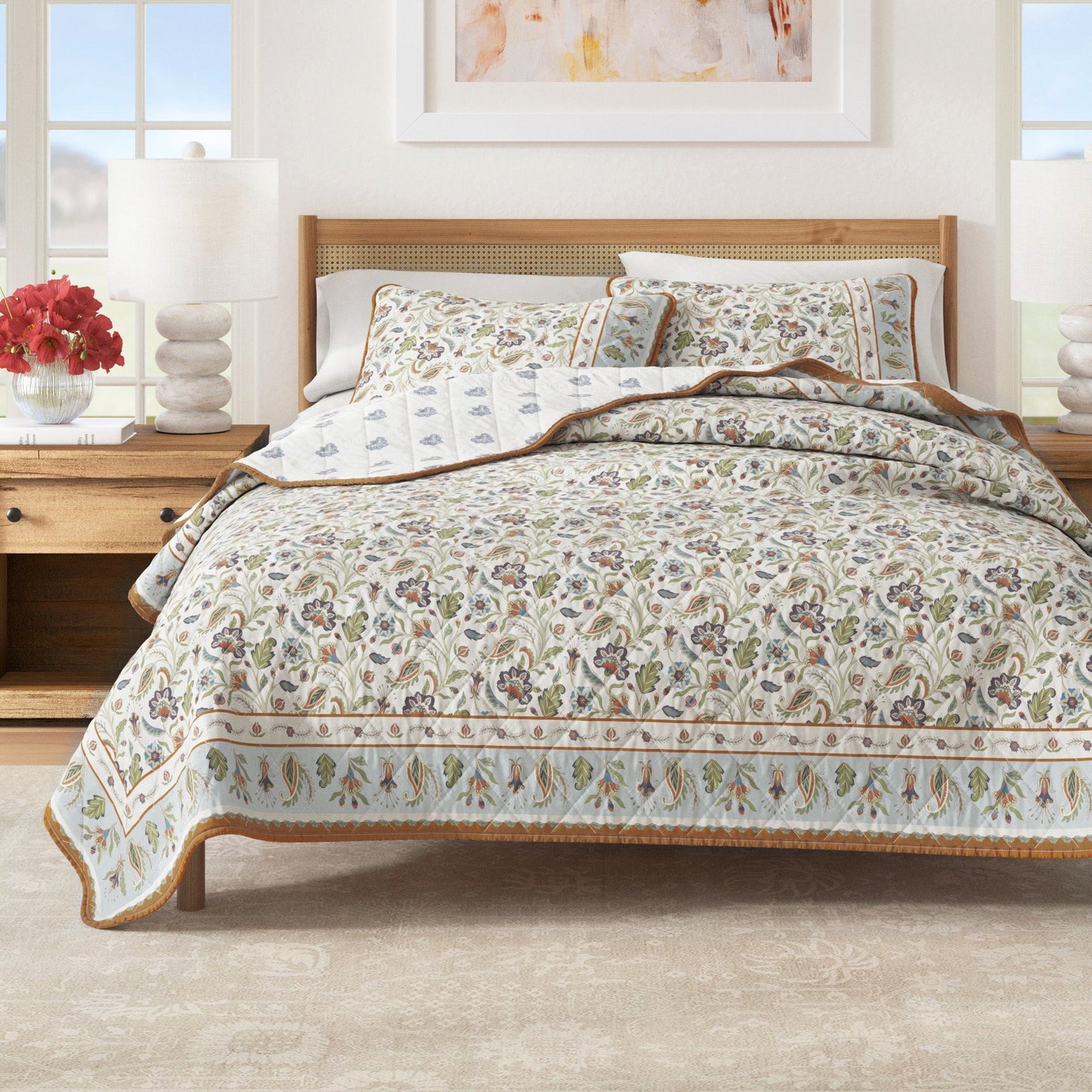 Floral Boho Printed Cotton Quilt Set - Indira Collection