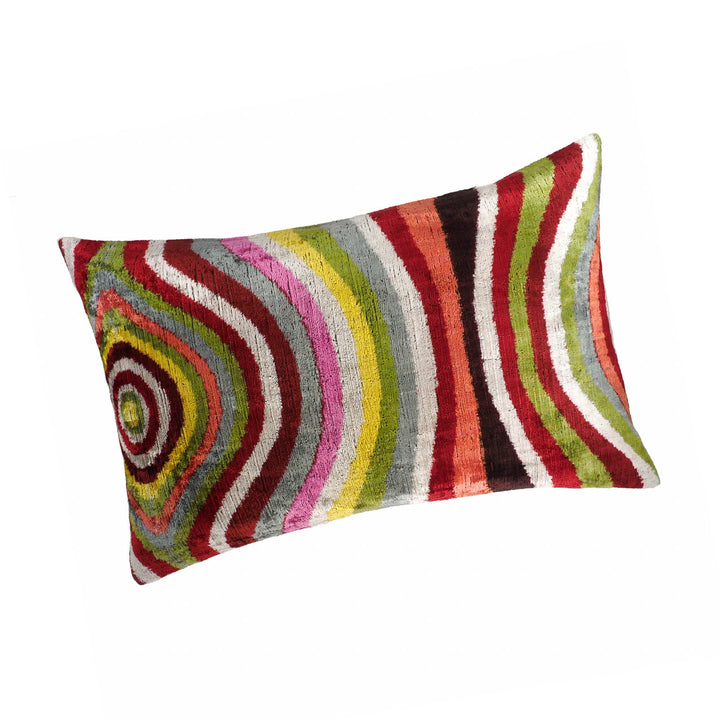 Lucid Silk Velvet Ikat Throw Pillow Cover, 16 x 24, designer-style velvet home decor