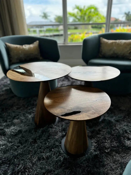 Mushroom Side & End table Made of Walnut and Epoxy Resin