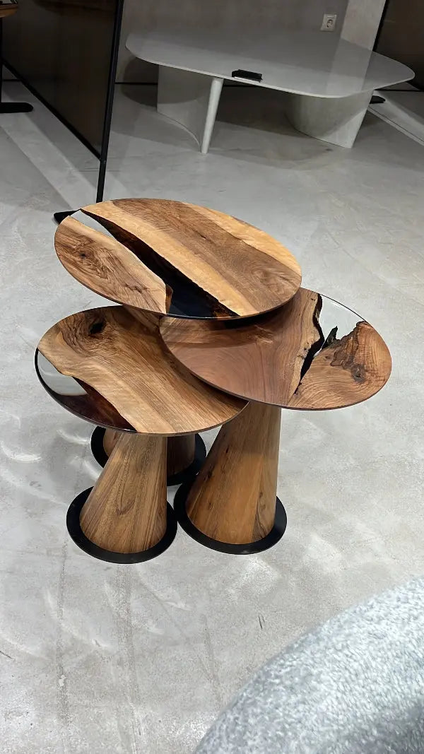Resin Nesting Tables - Versatile Zigzag Epoxy Coffee Table Set